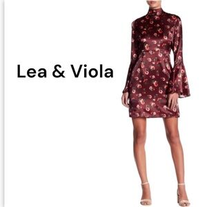 NWT Lea & Viola Floral Japanese Inspired Burgundy Floral Mini Dress Size XS